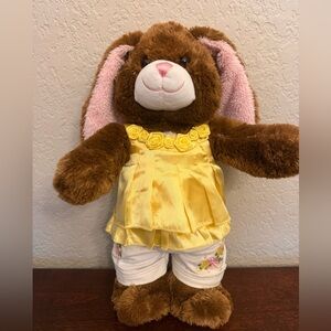 Vintage 2010 Build a Bear Bunny Rabbit Yellow Satin Shirt White Jeans Easter